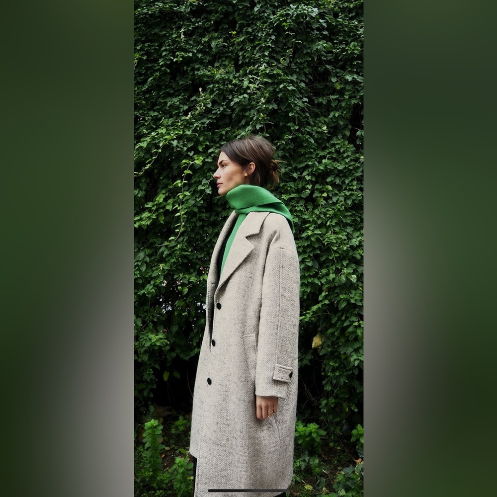 Zara Light Gray Textured Wool-Blend Trench Coat - Picture 2 of 8